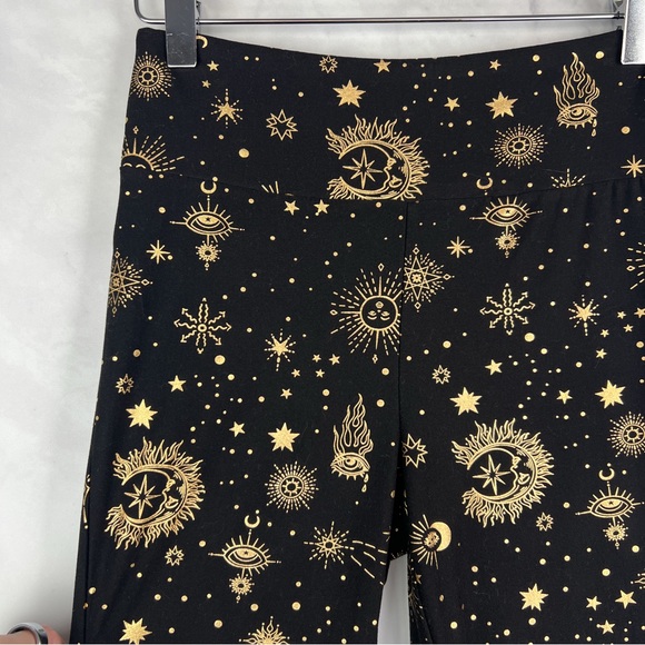 Celestial Moon Star High Waisted Stretch Knit Flare Leggings Pants Bohemian 70s - Picture 2 of 7